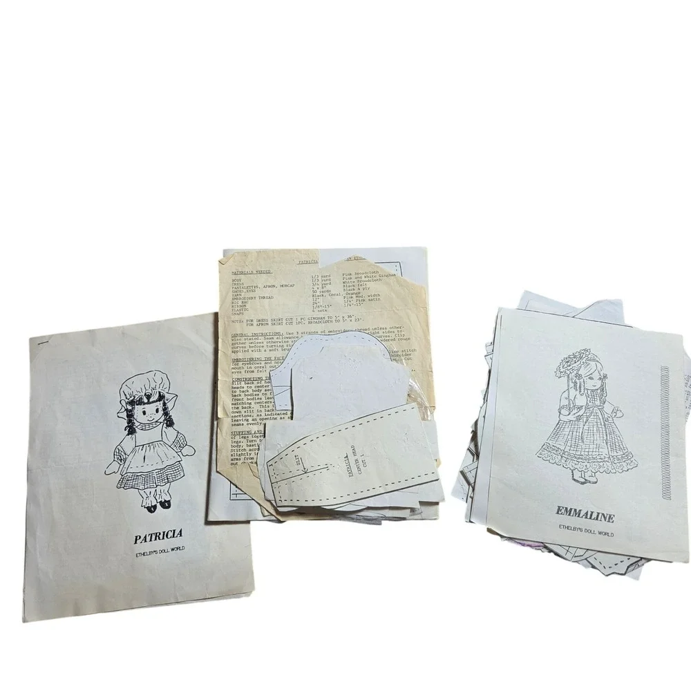 Vintage Lot Ethelby's Doll World Patricia & Emmaline Sewing Patterns 70s 80s
